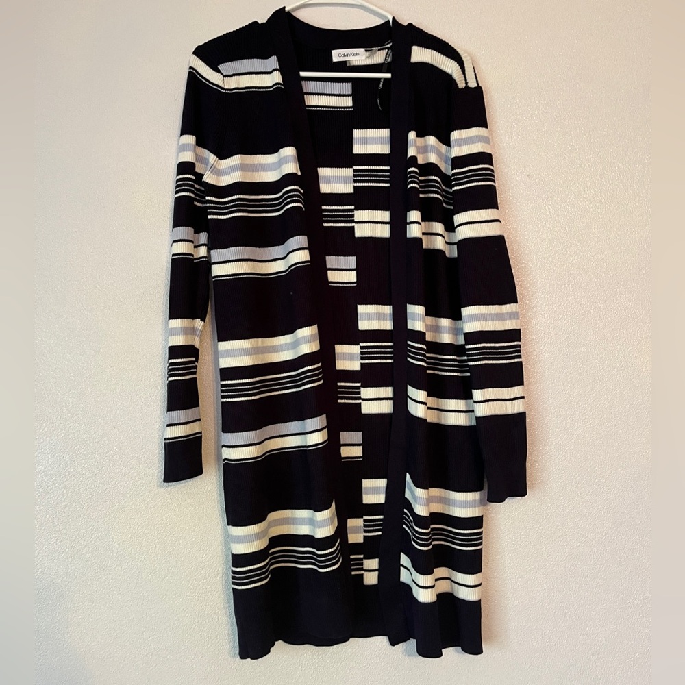 Calvin Klein Black and Cream Striped Cardigan